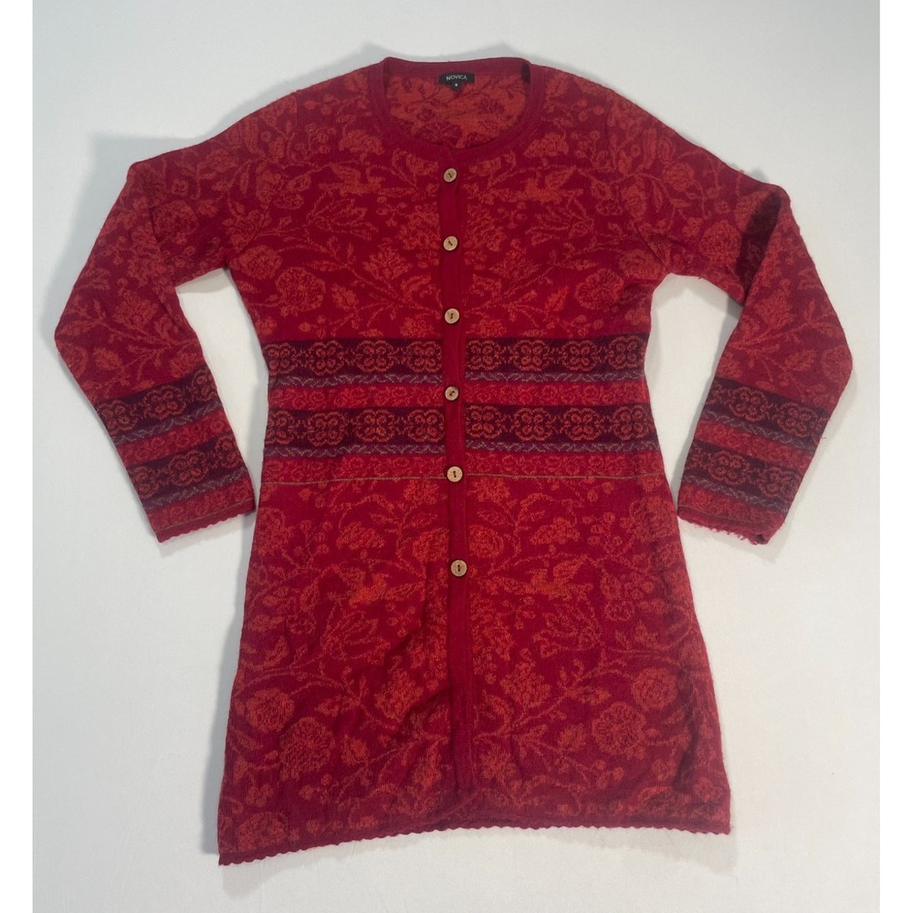 Novica‎ Women's Peruvian 100% Alpaca Wool Long Cardigan Size S